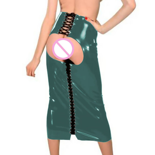 Open Hip PVC Leather Long Skirts Csual PVC Slim Bodycon Rivet Corn Gothic Skirts Punk Party Leather Costume Exotic Streetwear