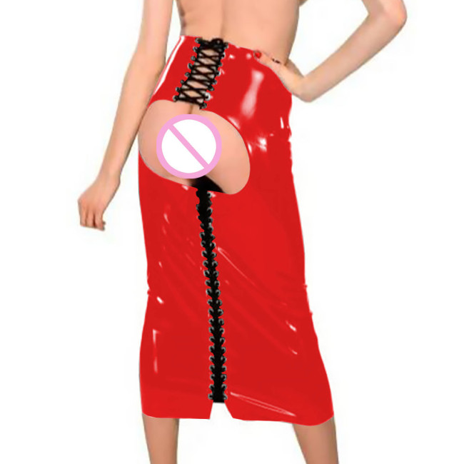 Open Hip PVC Leather Long Skirts Csual PVC Slim Bodycon Rivet Corn Gothic Skirts Punk Party Leather Costume Exotic Streetwear