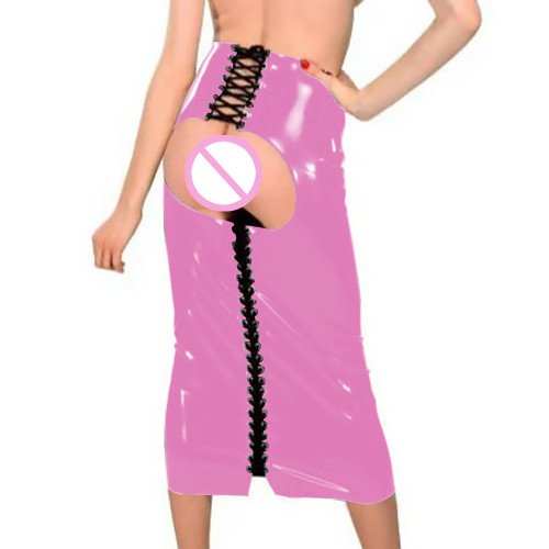 Open Hip PVC Leather Long Skirts Csual PVC Slim Bodycon Rivet Corn Gothic Skirts Punk Party Leather Costume Exotic Streetwear