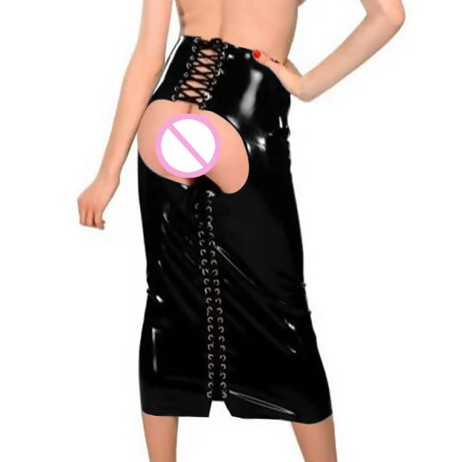 Open Hip PVC Leather Long Skirts Csual PVC Slim Bodycon Rivet Corn Gothic Skirts Punk Party Leather Costume Exotic Streetwear