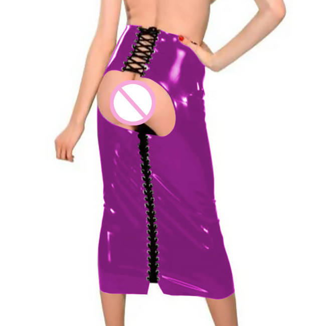 Open Hip PVC Leather Long Skirts Csual PVC Slim Bodycon Rivet Corn Gothic Skirts Punk Party Leather Costume Exotic Streetwear