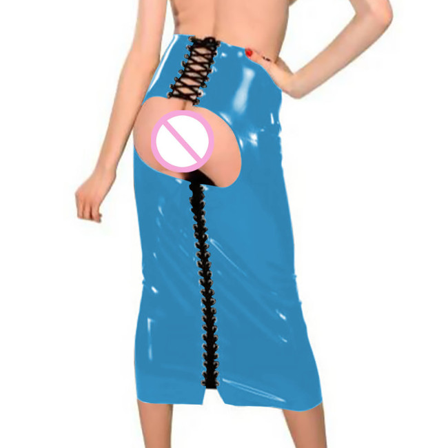 Open Hip PVC Leather Long Skirts Csual PVC Slim Bodycon Rivet Corn Gothic Skirts Punk Party Leather Costume Exotic Streetwear