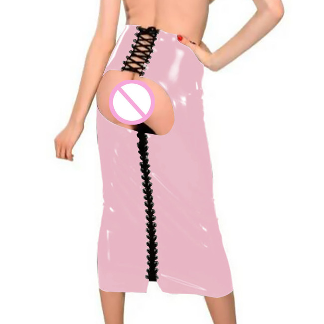 Open Hip PVC Leather Long Skirts Csual PVC Slim Bodycon Rivet Corn Gothic Skirts Punk Party Leather Costume Exotic Streetwear