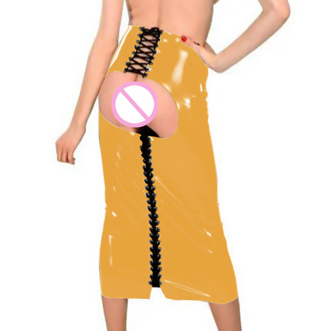 Open Hip PVC Leather Long Skirts Csual PVC Slim Bodycon Rivet Corn Gothic Skirts Punk Party Leather Costume Exotic Streetwear