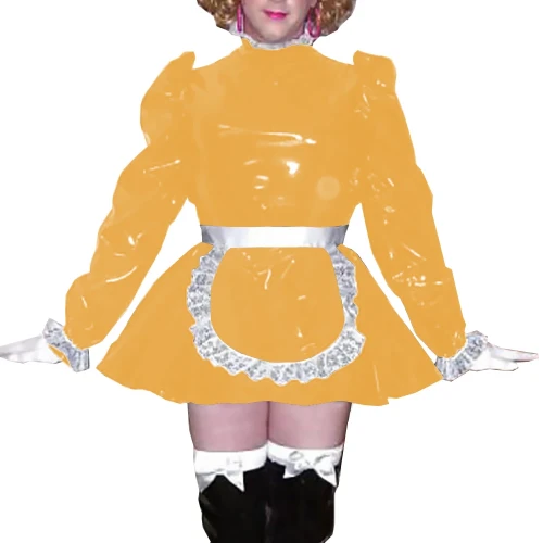 Adult Puffy Long Sleeve Maid Dress Outfits Party Anime Cosplay Costume White Lace Trimmed Maid Cross Dressing Dress Sets Wetlook
