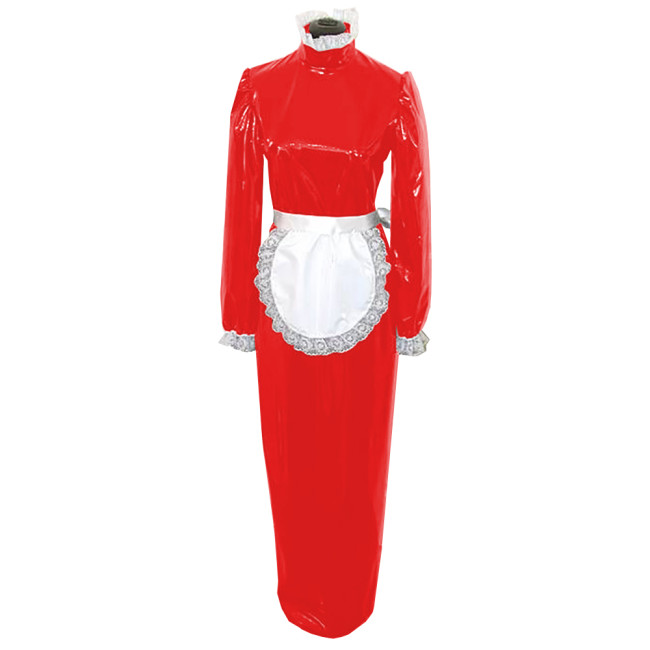 Lolita Maid Dress with White Lace Hem Unisex Adult High Neck Full Sleeve French Apron Maid Robe Exotic Cosplay Servant Dress 7XL