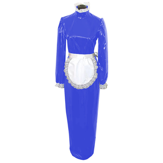 Lolita Maid Dress with White Lace Hem Unisex Adult High Neck Full Sleeve French Apron Maid Robe Exotic Cosplay Servant Dress 7XL
