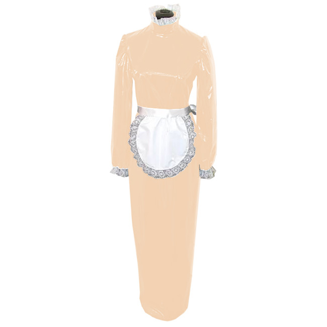 Lolita Maid Dress with White Lace Hem Unisex Adult High Neck Full Sleeve French Apron Maid Robe Exotic Cosplay Servant Dress 7XL