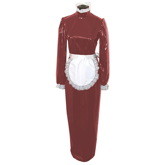 Lolita Maid Dress with White Lace Hem Unisex Adult High Neck Full Sleeve French Apron Maid Robe Exotic Cosplay Servant Dress 7XL