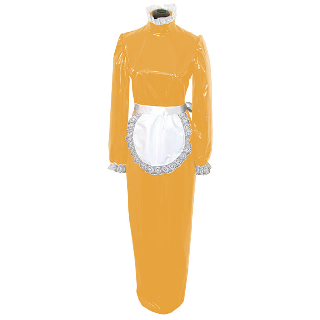 Lolita Maid Dress with White Lace Hem Unisex Adult High Neck Full Sleeve French Apron Maid Robe Exotic Cosplay Servant Dress 7XL
