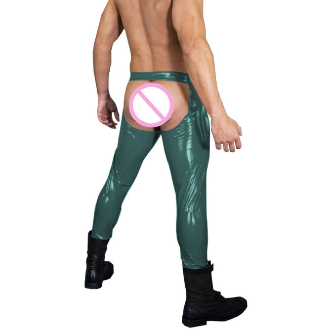 Sexy Low-rise PVC Shiny Leather Pants Leggings Erotic Hollow Out Expose Buttocks Trousers Male Tights Cosplay Cross Dress Sissy