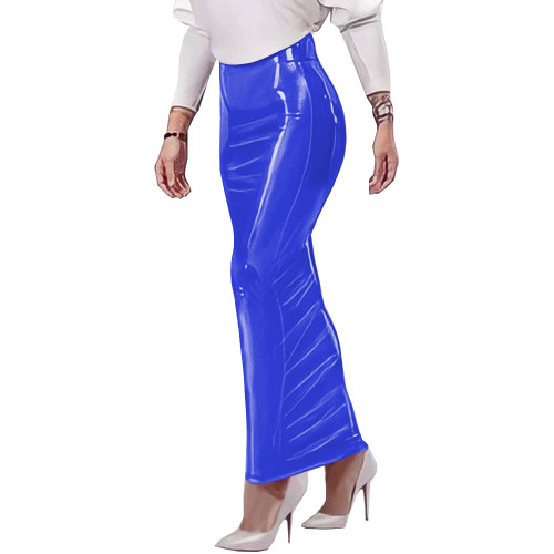 Female's Gothic Hobble Skirt Wetlook Patent PVC Leather Monochromatic Slim Fit High Waist Pencil Dress Date Occasions Attire