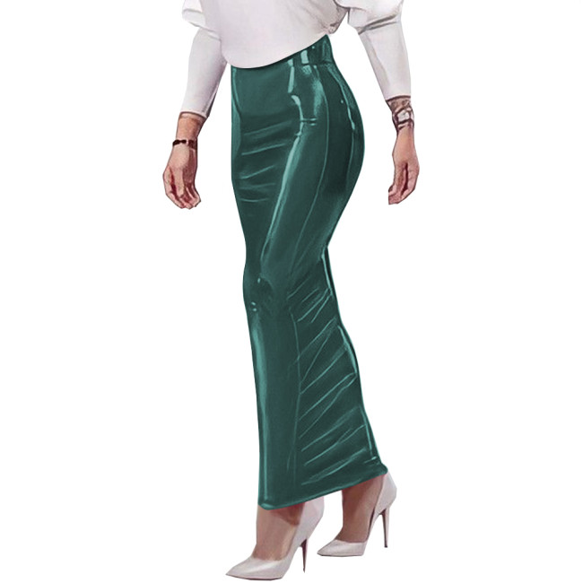 Female's Gothic Hobble Skirt Wetlook Patent PVC Leather Monochromatic Slim Fit High Waist Pencil Dress Date Occasions Attire