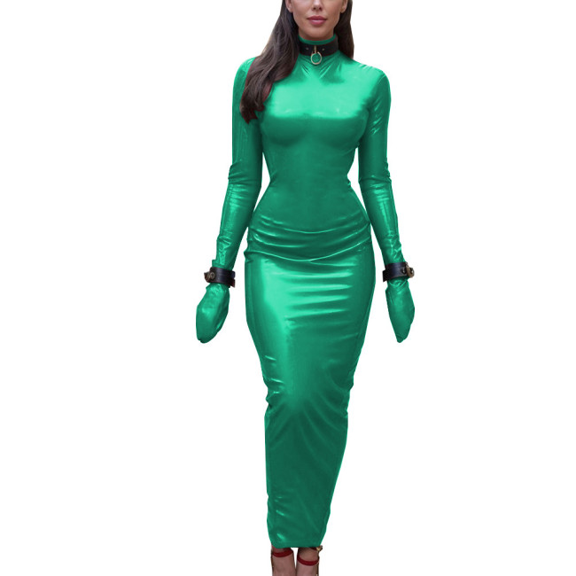 Sexy Bodycon Dress for Cross-dresser ExtoicTurtleneck Long Sleeve Bondage Dress Hobble Strench Robe Sexy Revelry Party Costumes