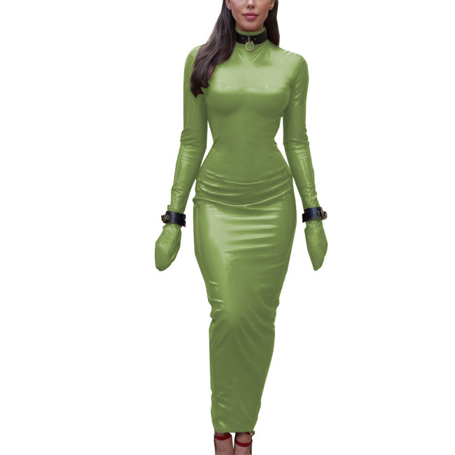 Sexy Bodycon Dress for Cross-dresser ExtoicTurtleneck Long Sleeve Bondage Dress Hobble Strench Robe Sexy Revelry Party Costumes