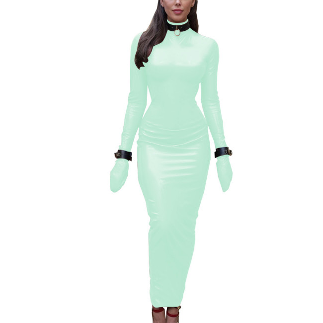 Sexy Bodycon Dress for Cross-dresser ExtoicTurtleneck Long Sleeve Bondage Dress Hobble Strench Robe Sexy Revelry Party Costumes