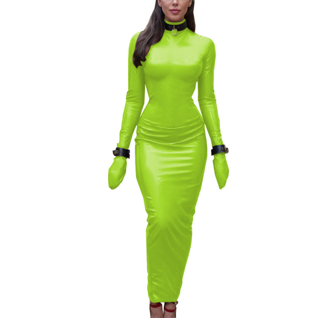 Sexy Bodycon Dress for Cross-dresser ExtoicTurtleneck Long Sleeve Bondage Dress Hobble Strench Robe Sexy Revelry Party Costumes