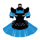 Turn-down Collar Short Puff Sleeve Pleated A-line Dress with Apron PVC Sissy Frills Dress 7XL Cosplay Party Plus Size Dress