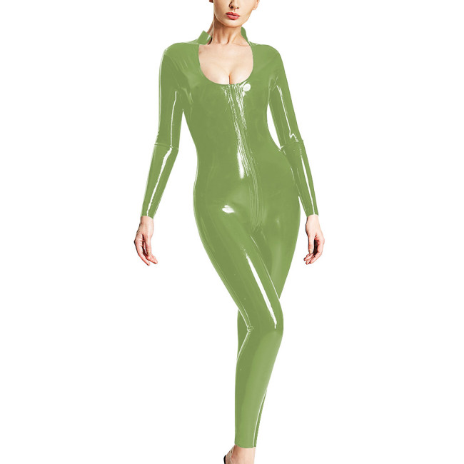 Wetlook Sparkly PVC Leatehr Jumpsuit Sexy Scoop Neck with Zipper From Chest To Crotch Design Rompers Nightclub Pole Dance Zentai