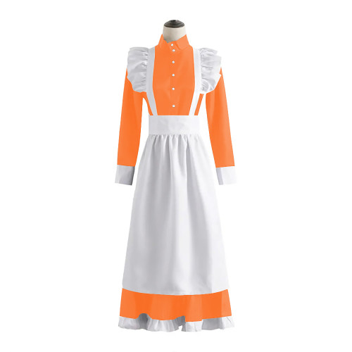 Sissy Satin French Maid Dress with Ruffled Apron Unisex Adult High Neck Single-breasted Maid Uniforms Exotic Cosplay Costume 7XL