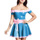 Women Fashion A-Line Dresses Sexy Off Shoulder Mini Dress Trims with Pink Bowknot Wet PVC Leather Pleated Vestido Cocktail Gown