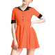 Causal Fashion A-line Ruffled Mini Dress Single-breasted V-neck Slim Fit Dress Wet Half Sleeve PVC Leather Daily Outdoor Clothes