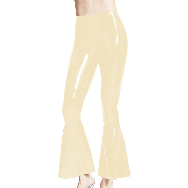 Women Sexy High Waist Flared Trousers Exotic Pole Dance Wear Latex Look Wrap Hips Elastic Pants Sissy Slim Fit Fetish Leggings