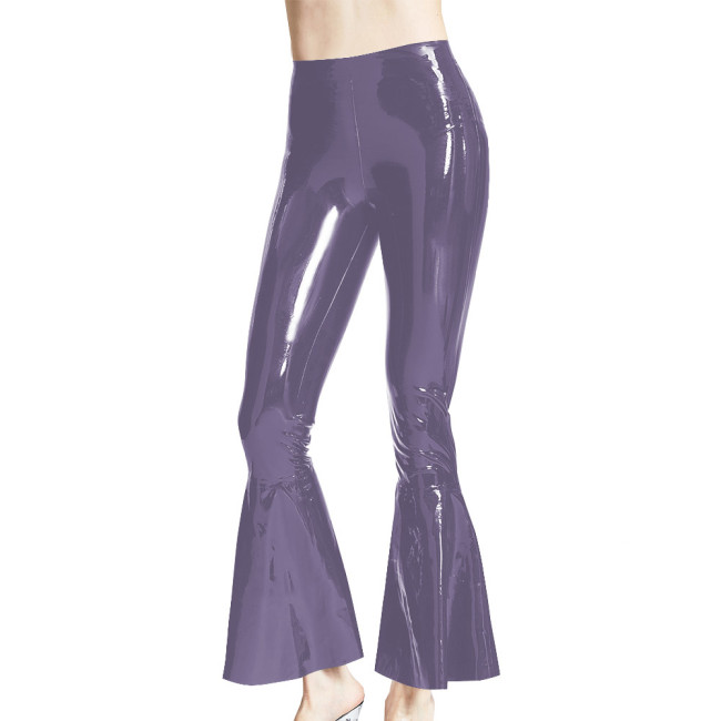 Women Sexy High Waist Flared Trousers Exotic Pole Dance Wear Latex Look Wrap Hips Elastic Pants Sissy Slim Fit Fetish Leggings