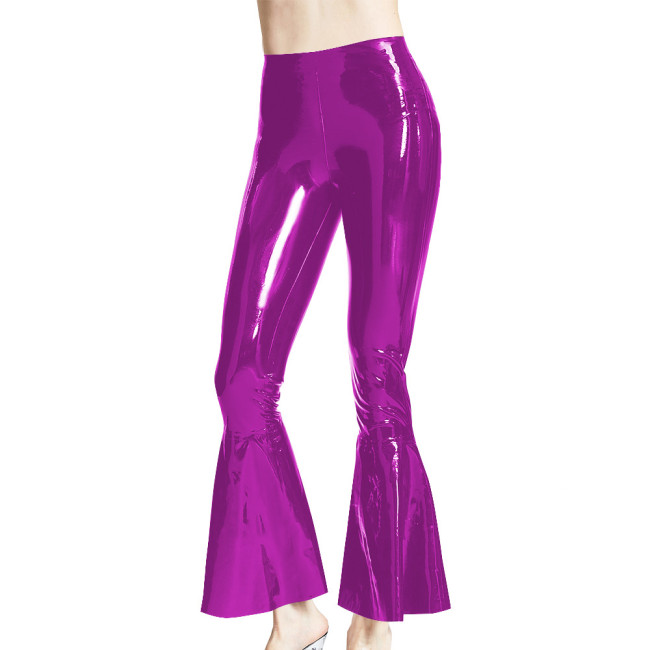 Women Sexy High Waist Flared Trousers Exotic Pole Dance Wear Latex Look Wrap Hips Elastic Pants Sissy Slim Fit Fetish Leggings