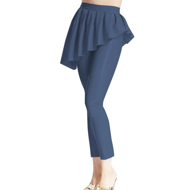 Women Fashion Leggings Trims with Irregular Mini Ruched Skirts Ankle-length Slim Skinny Pant High Waist Classic Dancing Trousers