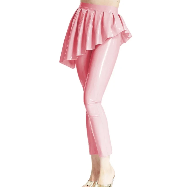 Women Fashion Leggings Trims with Irregular Mini Ruched Skirts Ankle-length Slim Skinny Pant High Waist Classic Dancing Trousers