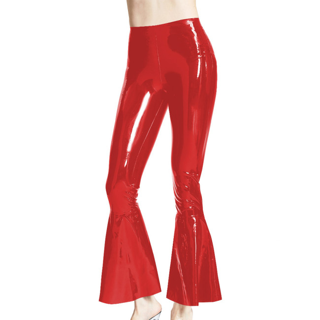 Women Sexy High Waist Flared Trousers Exotic Pole Dance Wear Latex Look Wrap Hips Elastic Pants Sissy Slim Fit Fetish Leggings