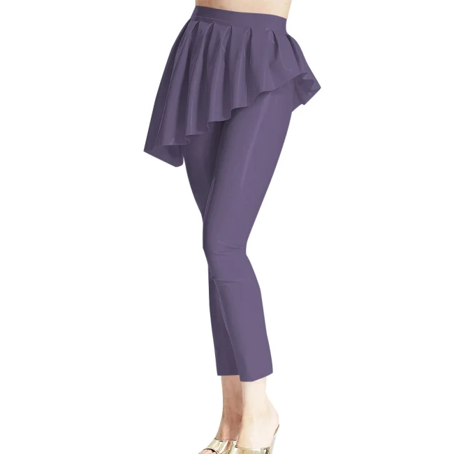 Women Fashion Leggings Trims with Irregular Mini Ruched Skirts Ankle-length Slim Skinny Pant High Waist Classic Dancing Trousers