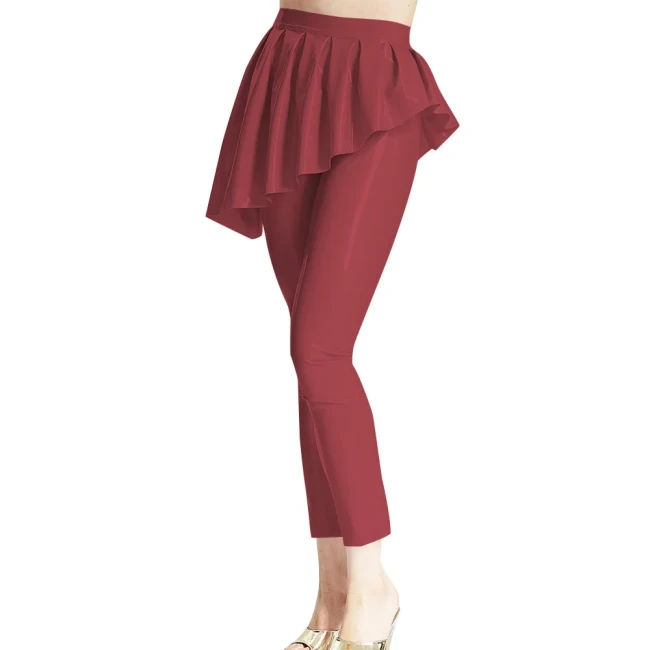 Women Fashion Leggings Trims with Irregular Mini Ruched Skirts Ankle-length Slim Skinny Pant High Waist Classic Dancing Trousers