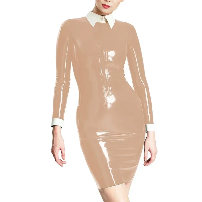 Long Sleeve Turn-down Collar Women's Bodycon Dress Chic Front Zip To Crotch Mini Dress Elegant Women Fashion Casual Attire