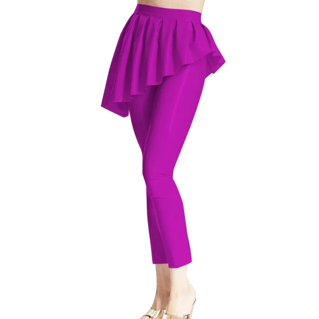 Women Fashion Leggings Trims with Irregular Mini Ruched Skirts Ankle-length Slim Skinny Pant High Waist Classic Dancing Trousers