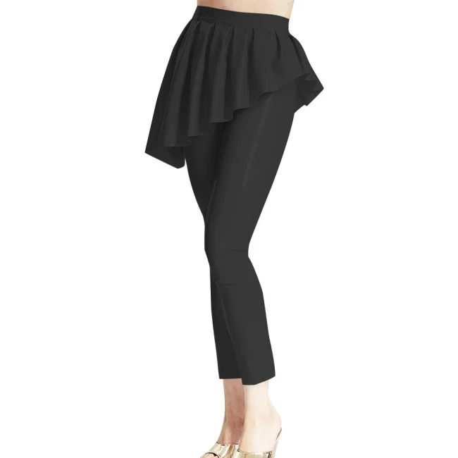 Women Fashion Leggings Trims with Irregular Mini Ruched Skirts Ankle-length Slim Skinny Pant High Waist Classic Dancing Trousers