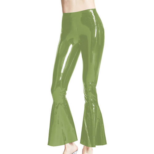 Women Sexy High Waist Flared Trousers Exotic Pole Dance Wear Latex Look Wrap Hips Elastic Pants Sissy Slim Fit Fetish Leggings