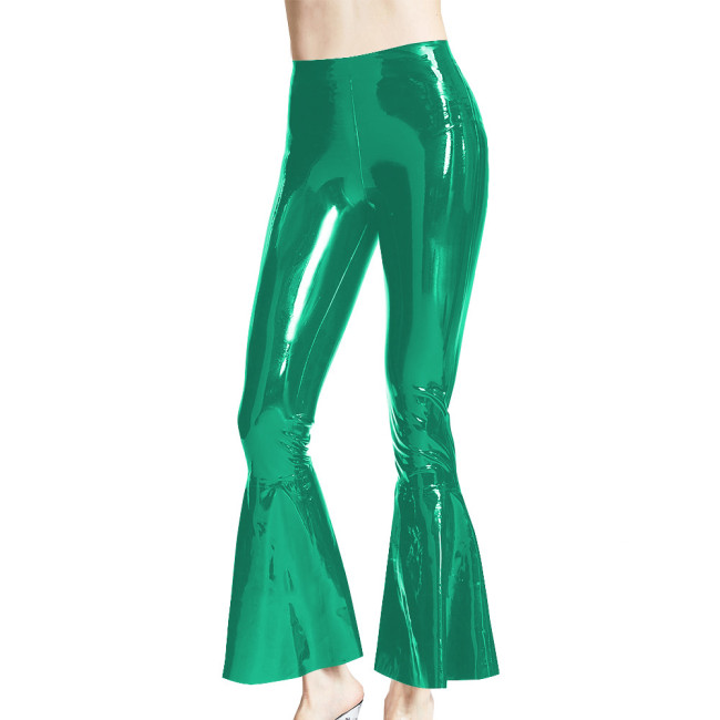 Women Sexy High Waist Flared Trousers Exotic Pole Dance Wear Latex Look Wrap Hips Elastic Pants Sissy Slim Fit Fetish Leggings