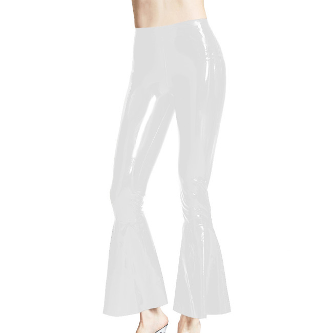 Women Sexy High Waist Flared Trousers Exotic Pole Dance Wear Latex Look Wrap Hips Elastic Pants Sissy Slim Fit Fetish Leggings