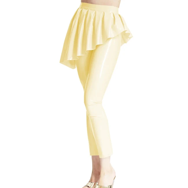Women Fashion Leggings Trims with Irregular Mini Ruched Skirts Ankle-length Slim Skinny Pant High Waist Classic Dancing Trousers
