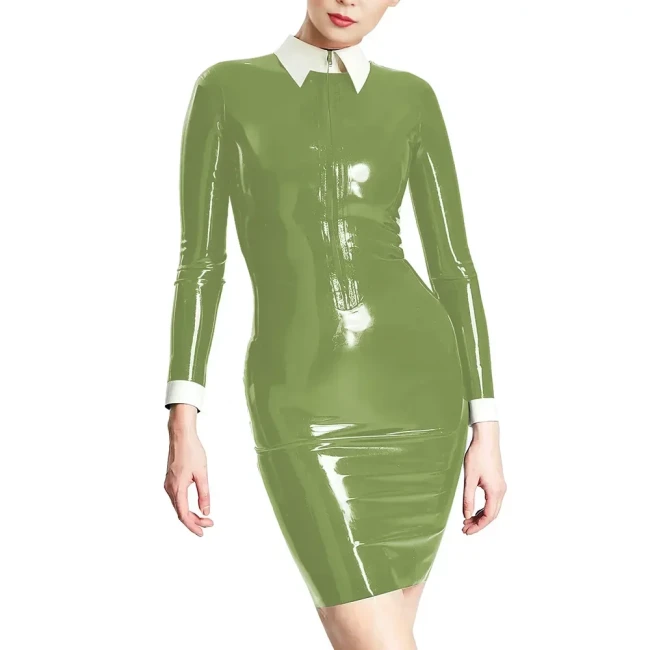 Long Sleeve Turn-down Collar Women's Bodycon Dress Chic Front Zip To Crotch Mini Dress Elegant Women Fashion Casual Attire