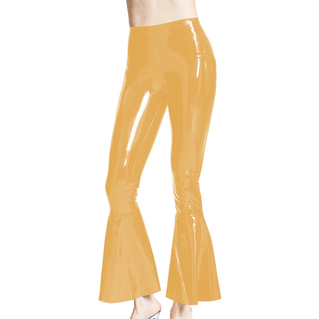 Women Sexy High Waist Flared Trousers Exotic Pole Dance Wear Latex Look Wrap Hips Elastic Pants Sissy Slim Fit Fetish Leggings