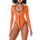 Exotic Lockable Bodysuit Sissy Long Sleeved Mock Neck Rompers Party One Piece Cutout Front Catsuit Rave Club Pole Dance Leotard