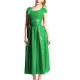 Elegant Party Solid Color Midi Dresses Ladies Crew Neck Cinched Waist Dress PVC Shiny Short Sleeved Long Flared Dress Vestidos