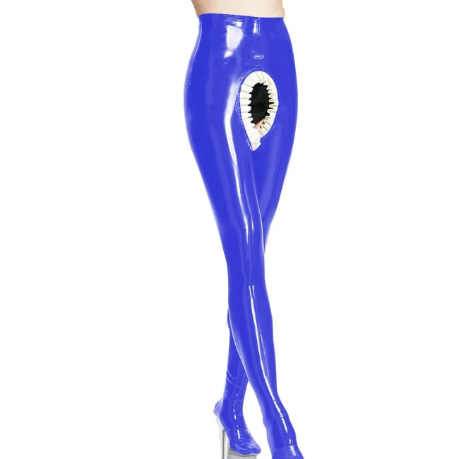 Erotic Spanking Pants Crotchless Leggings Latex Look Pants with Front Back with Frill Hollowed Out Fetish Women Skinny Leggings