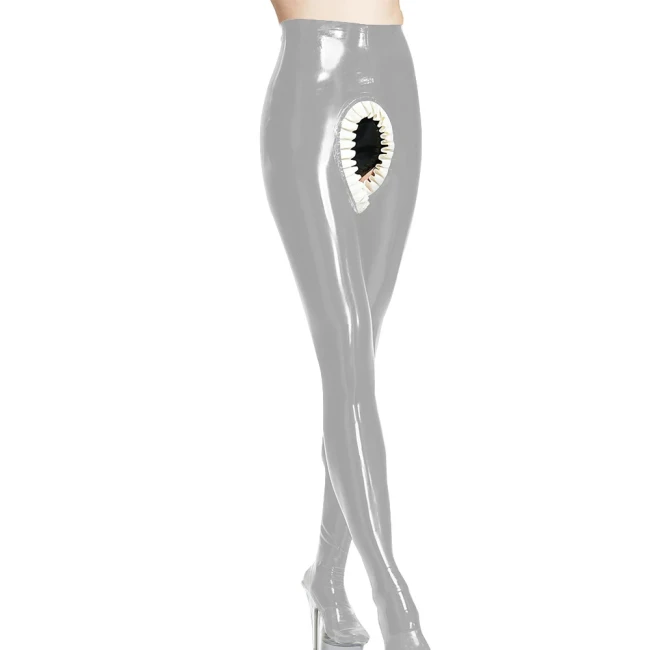 Erotic Spanking Pants Crotchless Leggings Latex Look Pants with Front Back with Frill Hollowed Out Fetish Women Skinny Leggings