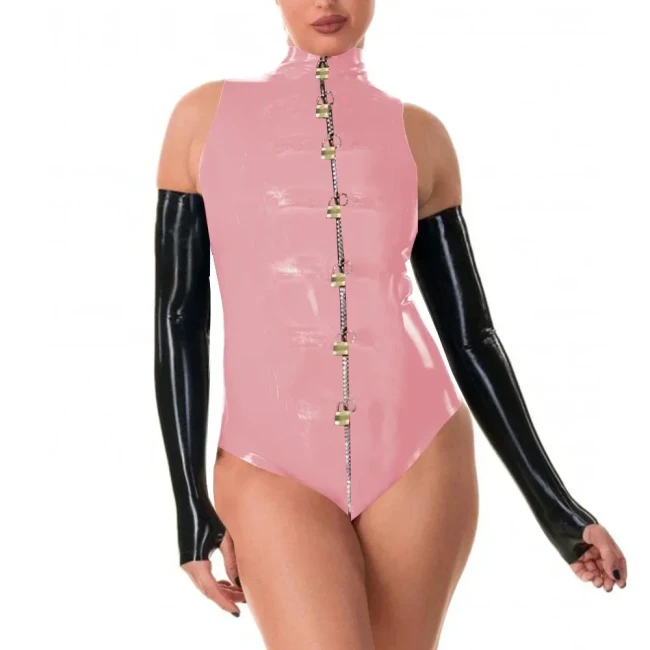 Women Exotic Lockable Catsuits Front Zipper with Locks Sleeveless Mock Neck Novelt Tight-fitting Bodysuits Ravely Party Appreal