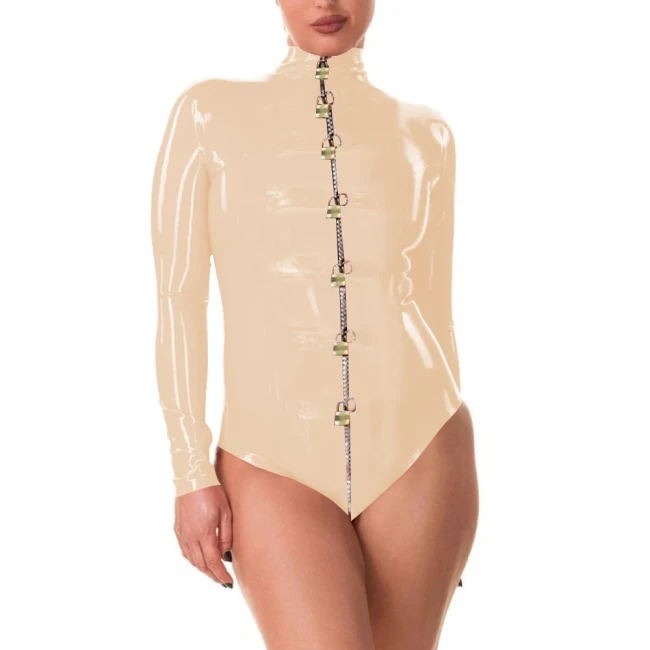 Exotic Lockable Bodysuit Front Zipper with Locks Sexy Bodysuit Lingerie Women's Long Sleeve Mock Neck Catsuits Pole Dance Wear