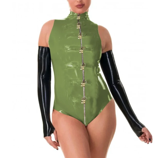 Women Exotic Lockable Catsuits Front Zipper with Locks Sleeveless Mock Neck Novelt Tight-fitting Bodysuits Ravely Party Appreal